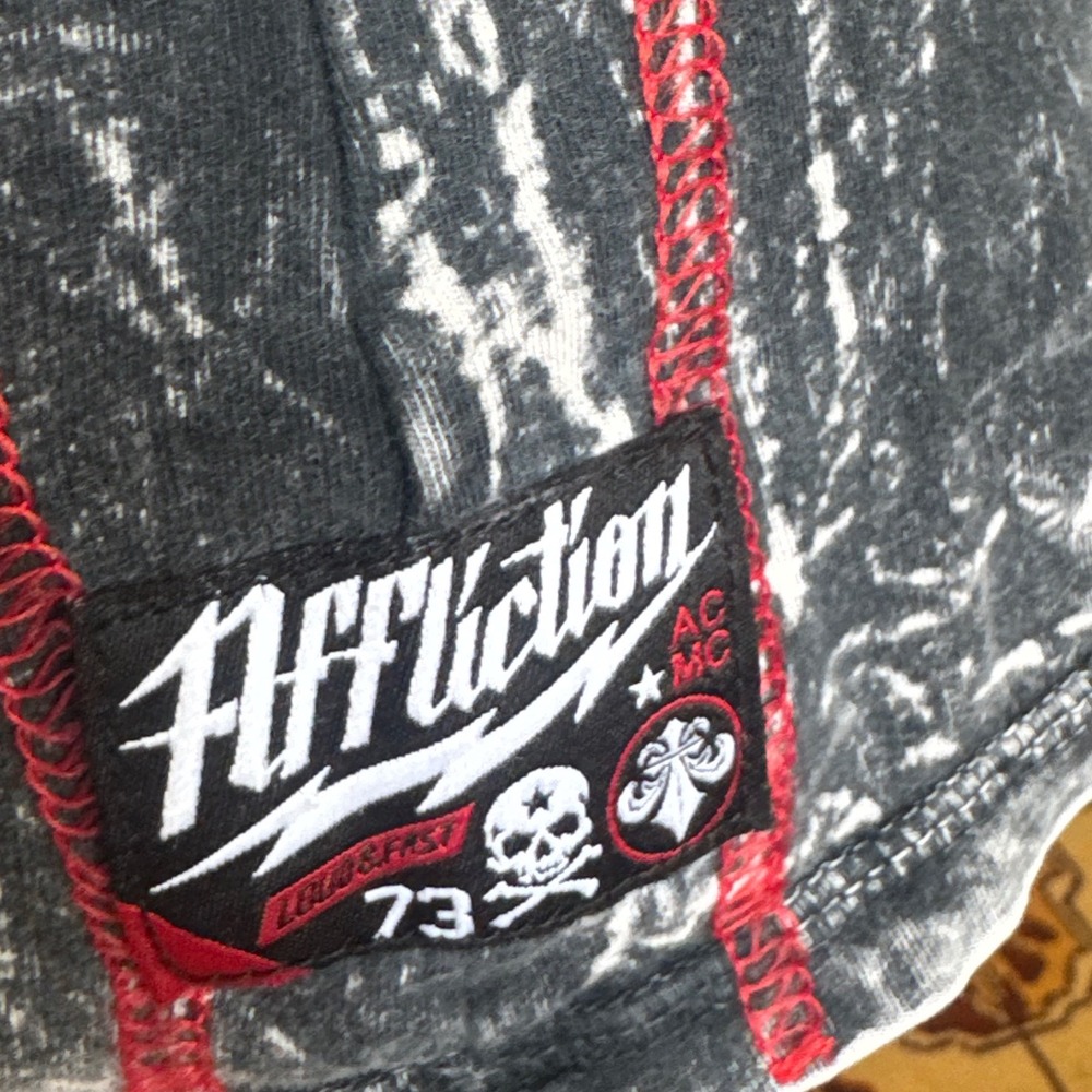Y2K Affliction American Customs Graphic Tee Black Acid Wash Rhinestone Lace L - Picture 3 of 6